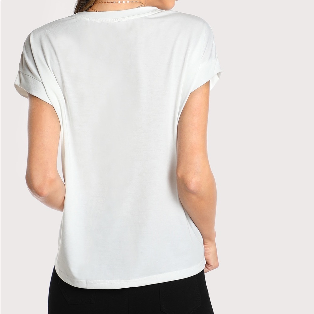 Bonjour Tassel Detail Graphic Tee | Soft Short Sleeve Top - Picture 4 of 7